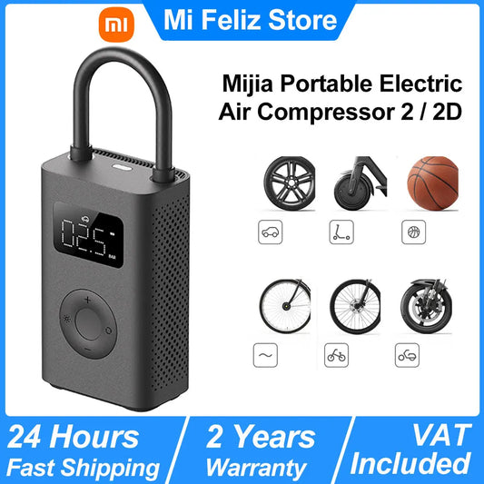 Xiaomi Mijia Portable Electric Air Compressor 2/2D, Air Pump 2, Smart Digital Tire Pressure Detection Inflator For Car, Bicycle