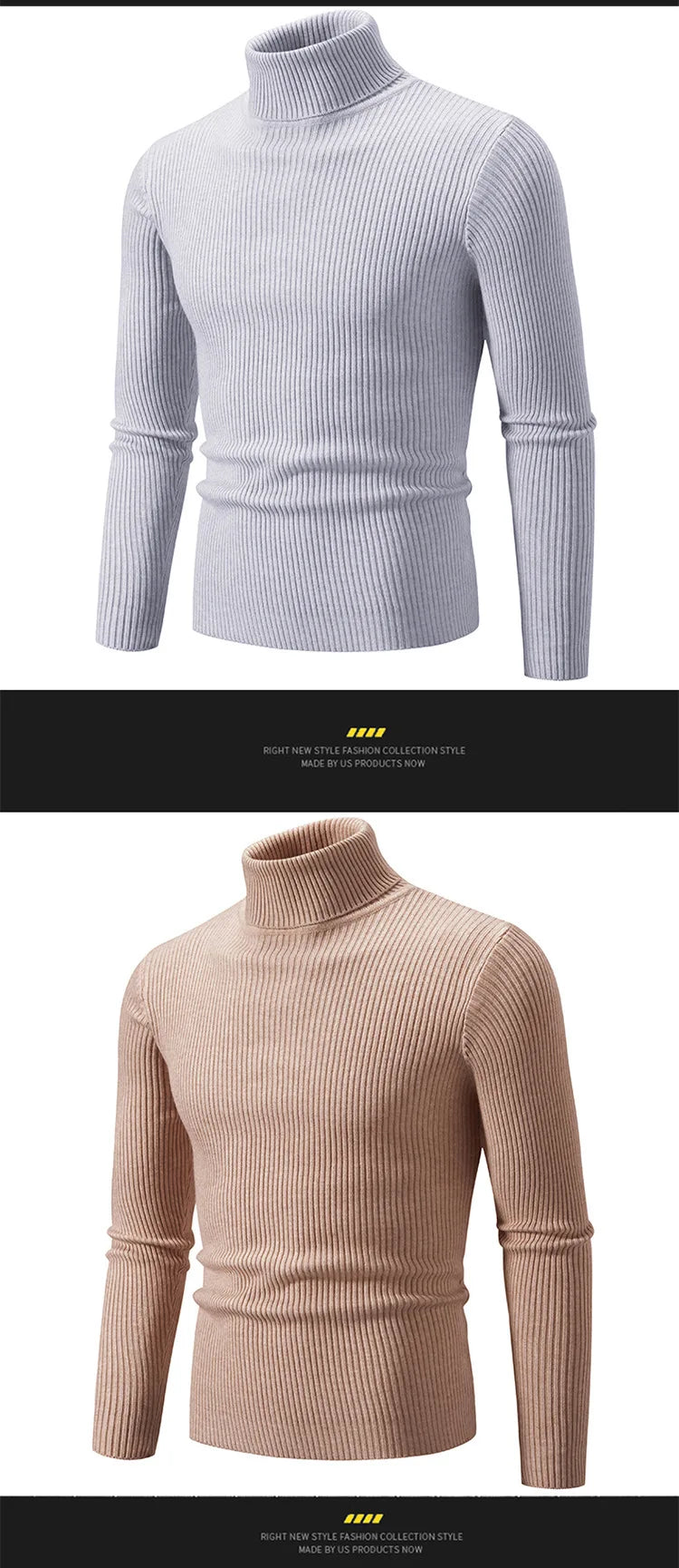 Men Pullovers Tops Turtleneck Sweaters Solid Knitted Full Sleeve Casual Regular Top Knit Thick Splice Slim Fit Autumn Winter