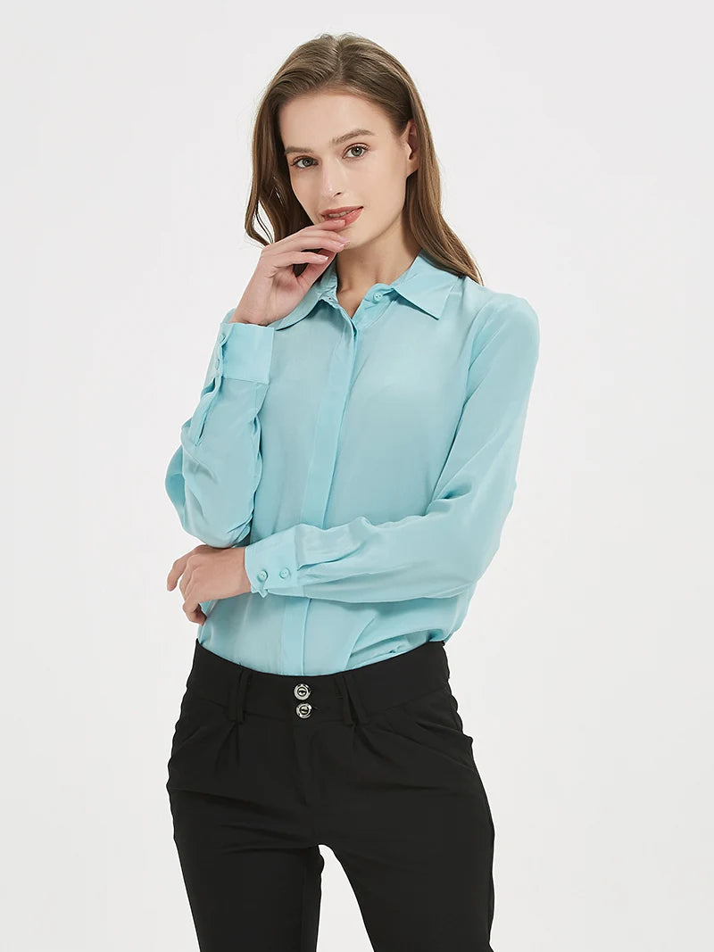 SuyaDream Women Silk Dress Shirts 100% REAL SILK Solid Long Sleeved Button Chic Blouses 2025 Spring Summer Office Lady Top White