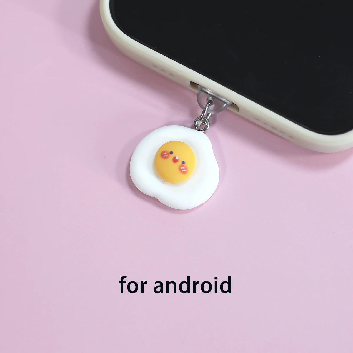 Phone dustproof plug, happy fried egg pendant, fun design for phone accessories, easy to use to protect the phone from dust and