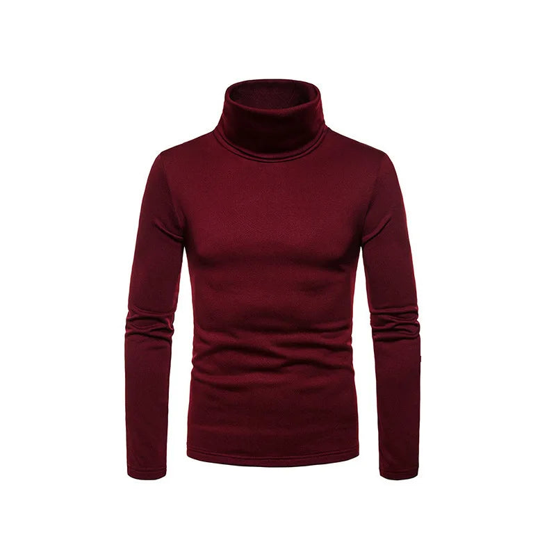 Fashion Men's Casual Slim Fit Basic Turtleneck High Collar Pullover Male Autumn Spring Thin Tops Basic Bottoming Plain T-shirt