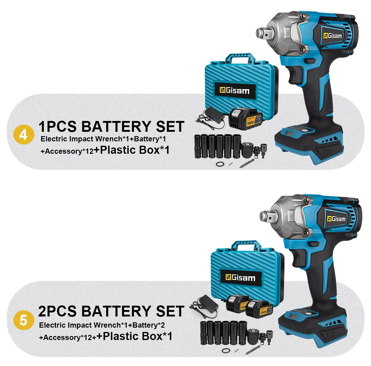 Gisam 1200NM Brushless Electric Impact Wrench Rechargeable Wrench 1/2" Car Tires Cordless Power Tools For Makita 18V Battery Pin