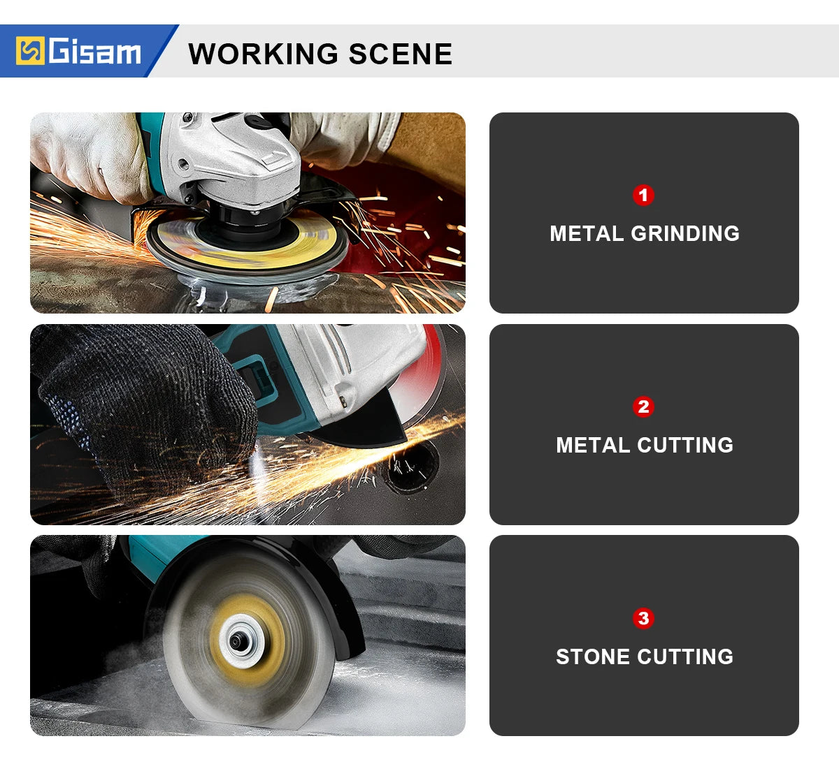 Gisam 125MM Brushless Electric Angle Grinder Variable Speed M14 Cutting Machine Woodworking Tool for Makita 18v Battery Pin