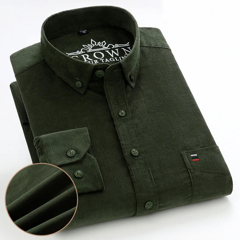 7XL 6XL Cotton Corduroy Shirt Men’s Long Sleeve Casual Regular Fit Soft Comfortable Pocket Dress Shirts For Male Blouse Clothes