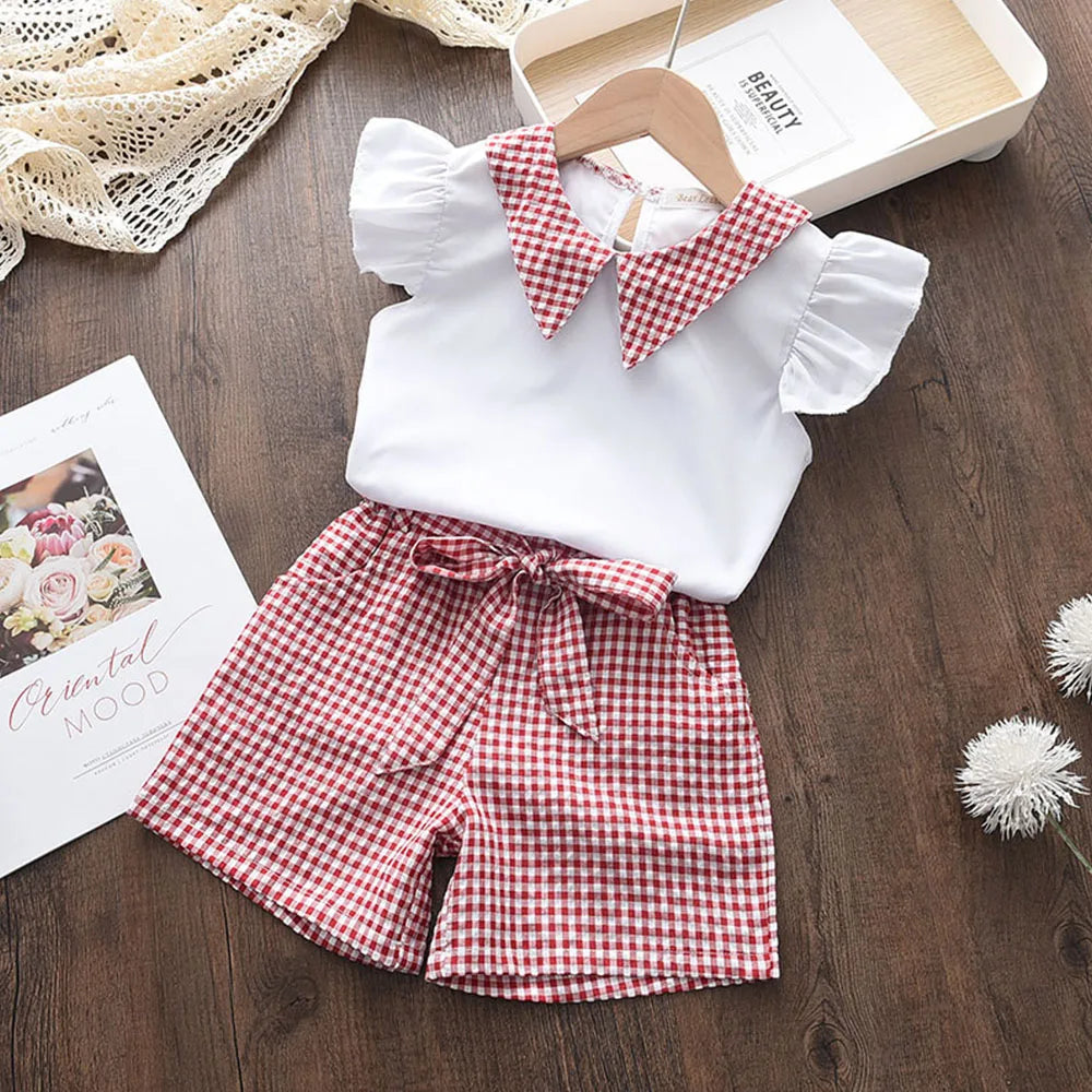 Kids Girls Clothing Sets Summer New Style Brand  Baby Short Sleeve T-Shirt+Pant Dress 2Pcs Children Clothes Suits