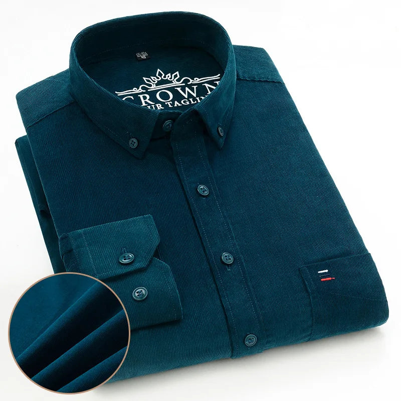 7XL 6XL Cotton Corduroy Shirt Men’s Long Sleeve Casual Regular Fit Soft Comfortable Pocket Dress Shirts For Male Blouse Clothes