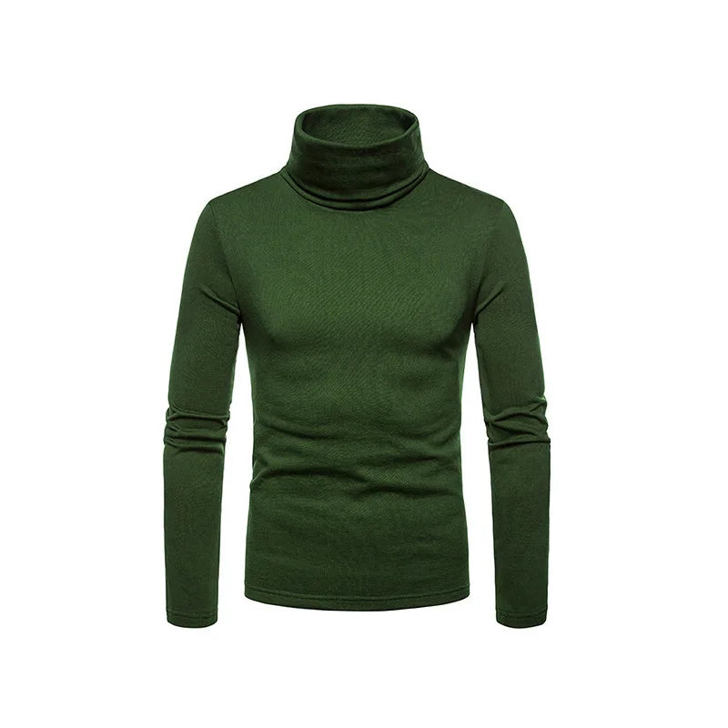 Fashion Men's Casual Slim Fit Basic Turtleneck High Collar Pullover Male Autumn Spring Thin Tops Basic Bottoming Plain T-shirt
