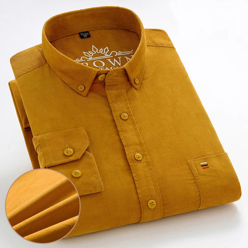 7XL 6XL Cotton Corduroy Shirt Men’s Long Sleeve Casual Regular Fit Soft Comfortable Pocket Dress Shirts For Male Blouse Clothes