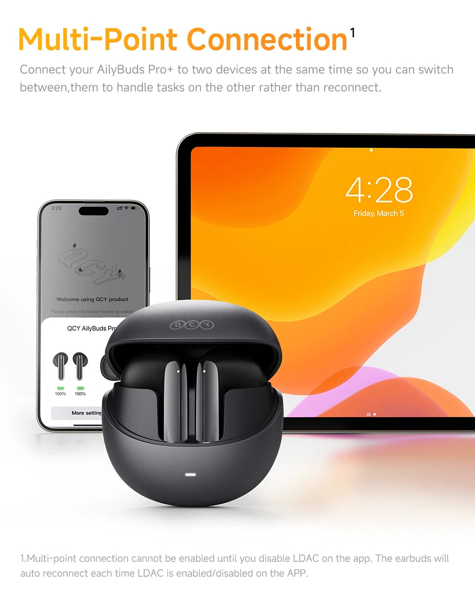 QCY HT10 AilyBuds Pro+ Wireless Bluetooth Earbuds Hi Res LDAC Adaptive Audio ANC Active Noise Cancellation Earphone 28H