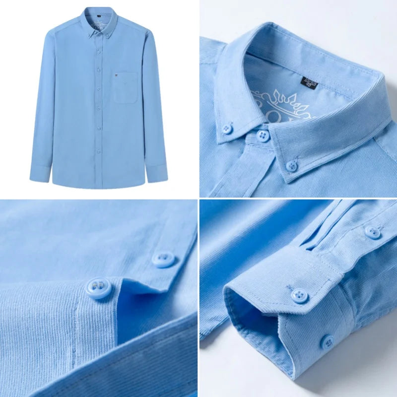 7XL 6XL Cotton Corduroy Shirt Men’s Long Sleeve Casual Regular Fit Soft Comfortable Pocket Dress Shirts For Male Blouse Clothes