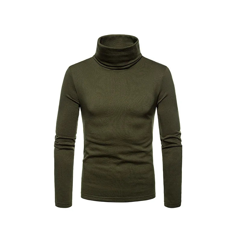 Fashion Men's Casual Slim Fit Basic Turtleneck High Collar Pullover Male Autumn Spring Thin Tops Basic Bottoming Plain T-shirt