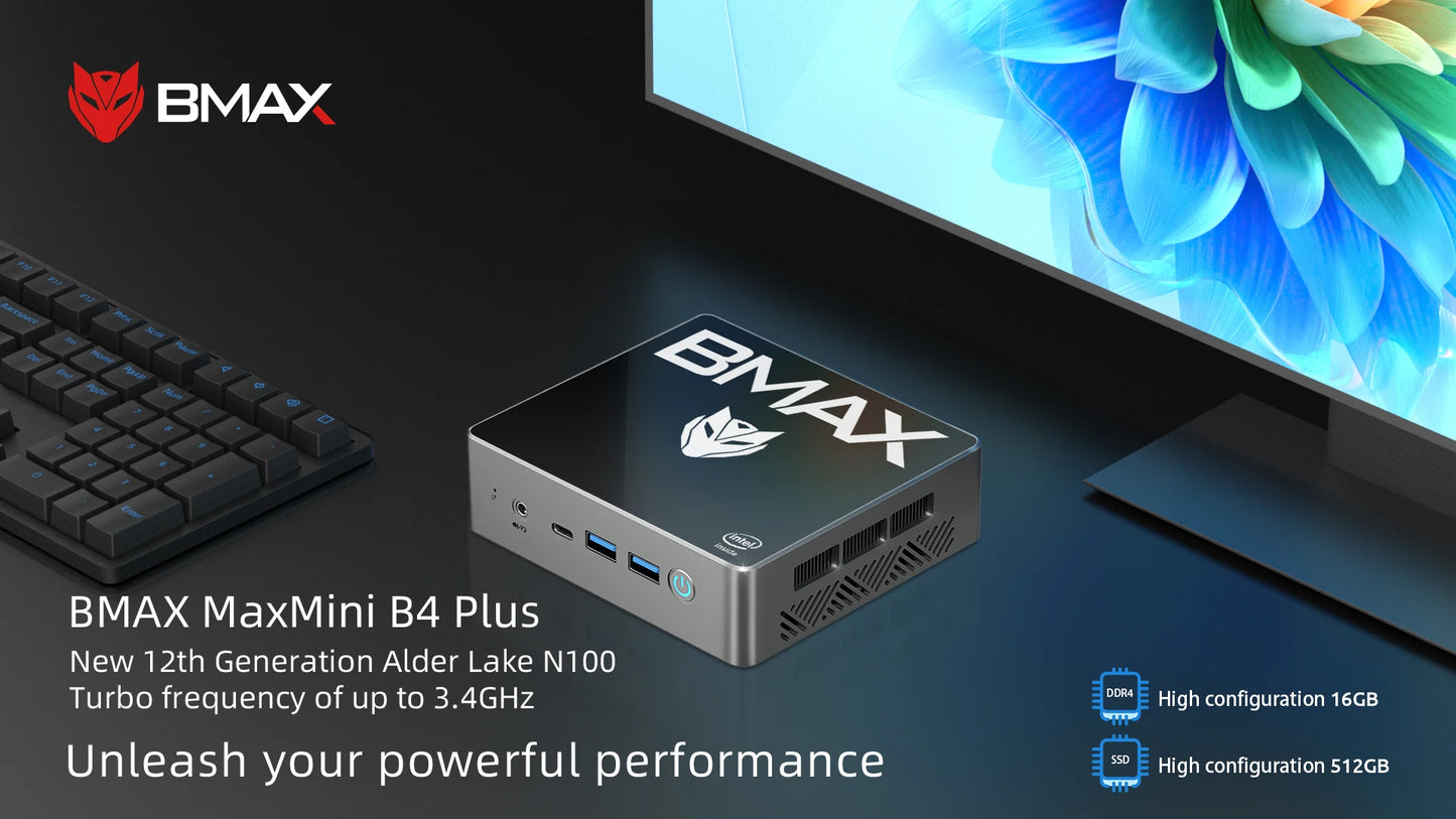 Bmax B4 Plus Mini Pc Windows 11 Pc Intel N100 16Gb 512Gb Ssd 2*Hdmi 1*Type-C Supports 4K@60Hz 750Mhz Intel Uhd Graphics