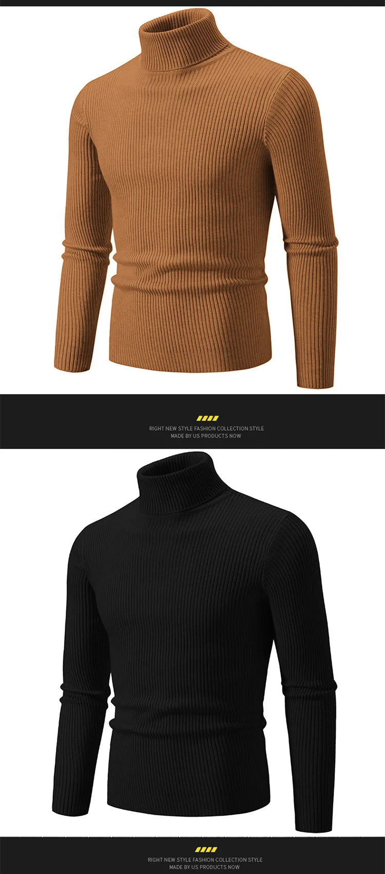 Men Pullovers Tops Turtleneck Sweaters Solid Knitted Full Sleeve Casual Regular Top Knit Thick Splice Slim Fit Autumn Winter