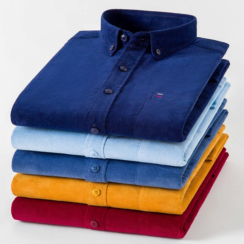 7XL 6XL Cotton Corduroy Shirt Men’s Long Sleeve Casual Regular Fit Soft Comfortable Pocket Dress Shirts For Male Blouse Clothes
