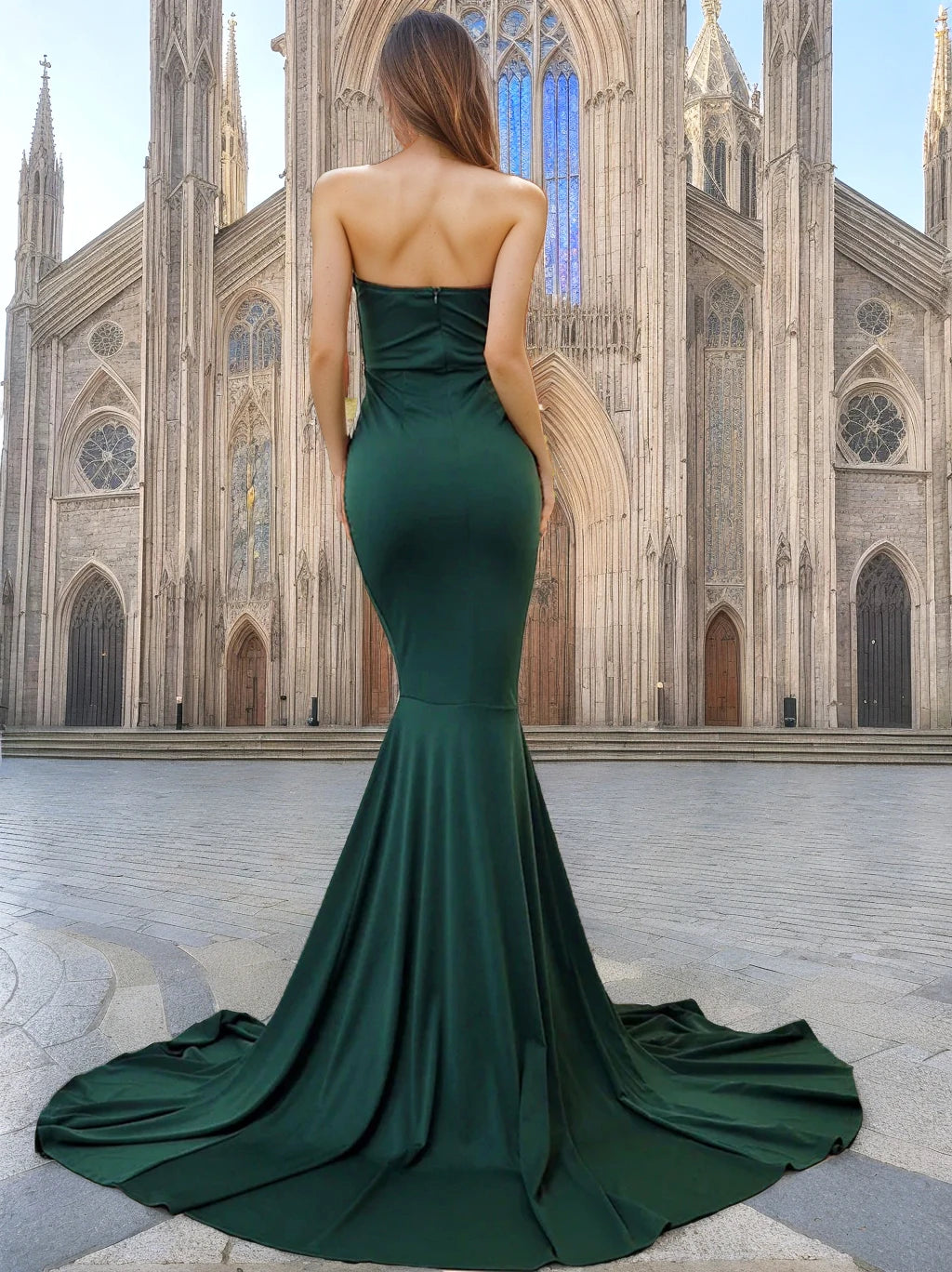 Sexy Strapless Long Black Maxi Dress Front Slit Bare Shoulder Red Women's Evening Summer Night Gown Party Maternity Dresses
