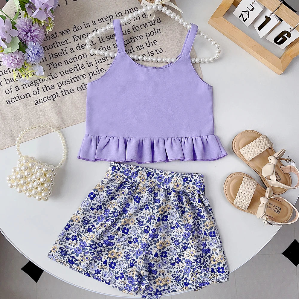 Kids Girls Clothing Sets Summer New Style Brand  Baby Short Sleeve T-Shirt+Pant Dress 2Pcs Children Clothes Suits