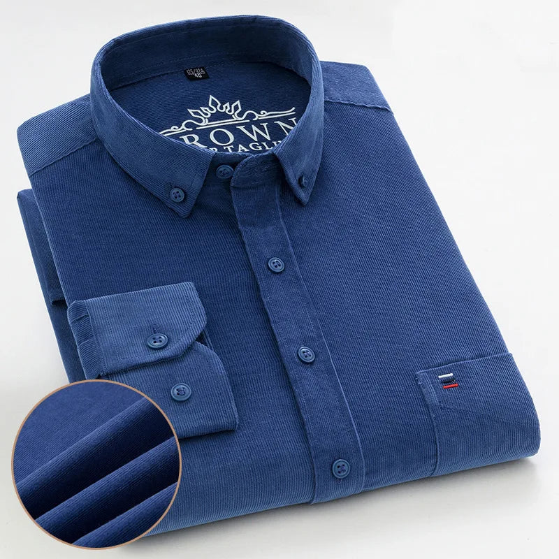 7XL 6XL Cotton Corduroy Shirt Men’s Long Sleeve Casual Regular Fit Soft Comfortable Pocket Dress Shirts For Male Blouse Clothes