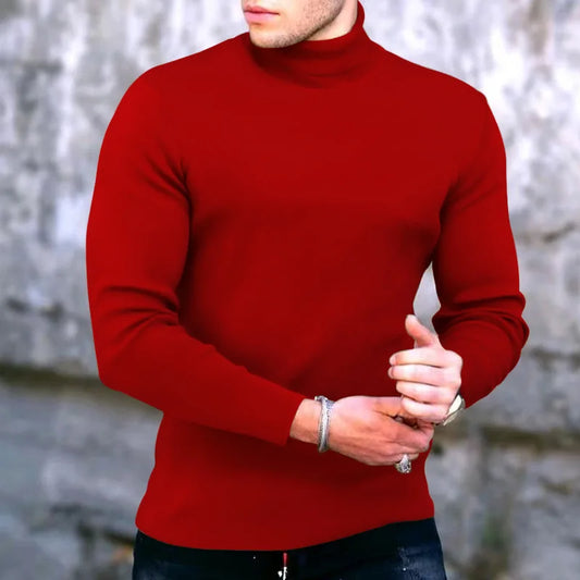 Fashion Men's Casual Slim Fit Basic Turtleneck High Collar Pullover Male Autumn Spring Thin Tops Basic Bottoming Plain T-shirt