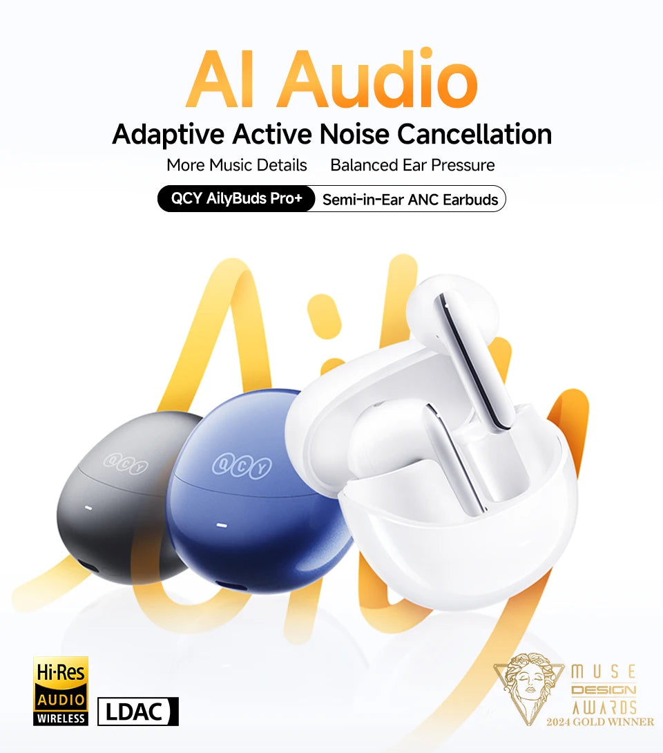 QCY HT10 AilyBuds Pro+ Wireless Bluetooth Earbuds Hi Res LDAC Adaptive Audio ANC Active Noise Cancellation Earphone 28H