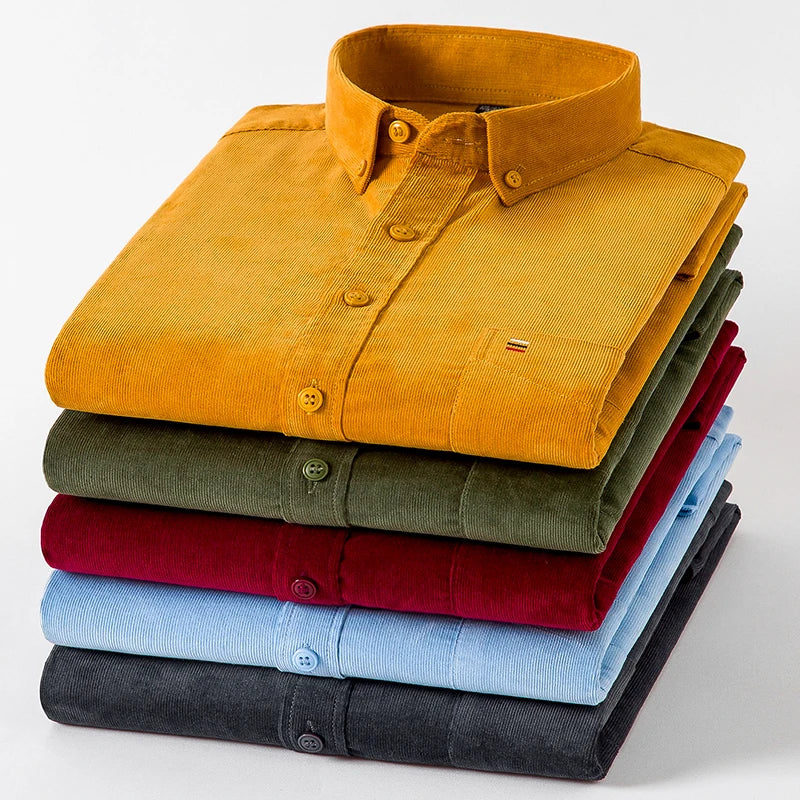 7XL 6XL Cotton Corduroy Shirt Men’s Long Sleeve Casual Regular Fit Soft Comfortable Pocket Dress Shirts For Male Blouse Clothes