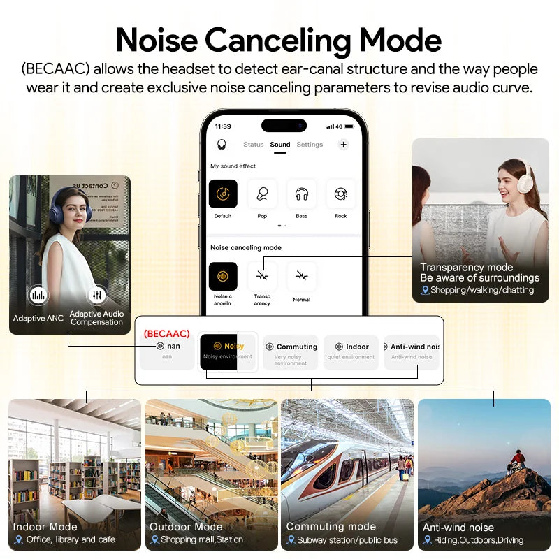 QCY H3 ANC Wireless Headphones Hi-Res Audio Over Ear Headset 43dB Hybrid Active Noise Cancellation Bluetooth 5.4 Gaming Earphone