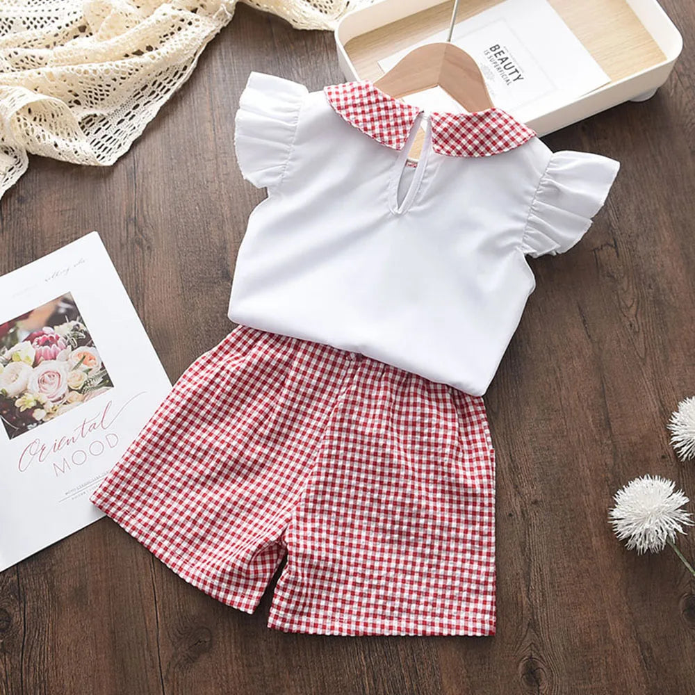 Kids Girls Clothing Sets Summer New Style Brand  Baby Short Sleeve T-Shirt+Pant Dress 2Pcs Children Clothes Suits