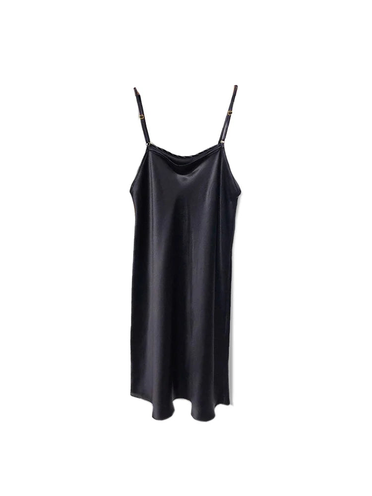 SuyaDream Woman Mini Dress 19mm 100%Real Silk Sleeveless Solid Spaghetti Strap Sleep Dresses 2025 Elegant Chic Clothes