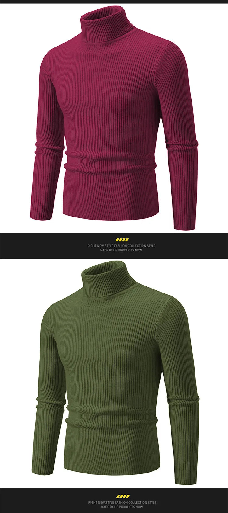 Men Pullovers Tops Turtleneck Sweaters Solid Knitted Full Sleeve Casual Regular Top Knit Thick Splice Slim Fit Autumn Winter