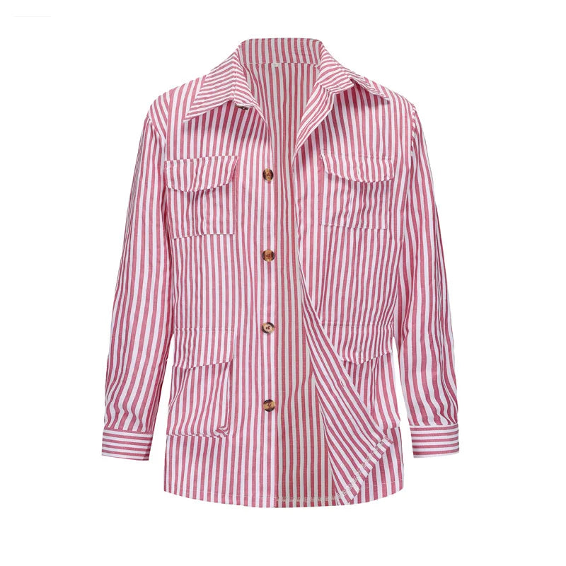 Spring Clothing Men's Light Luxury Long Sleeve Striped Pocket Shirt Casual Streetwear Button-down Shirt with Belt S-5XL 2025 New