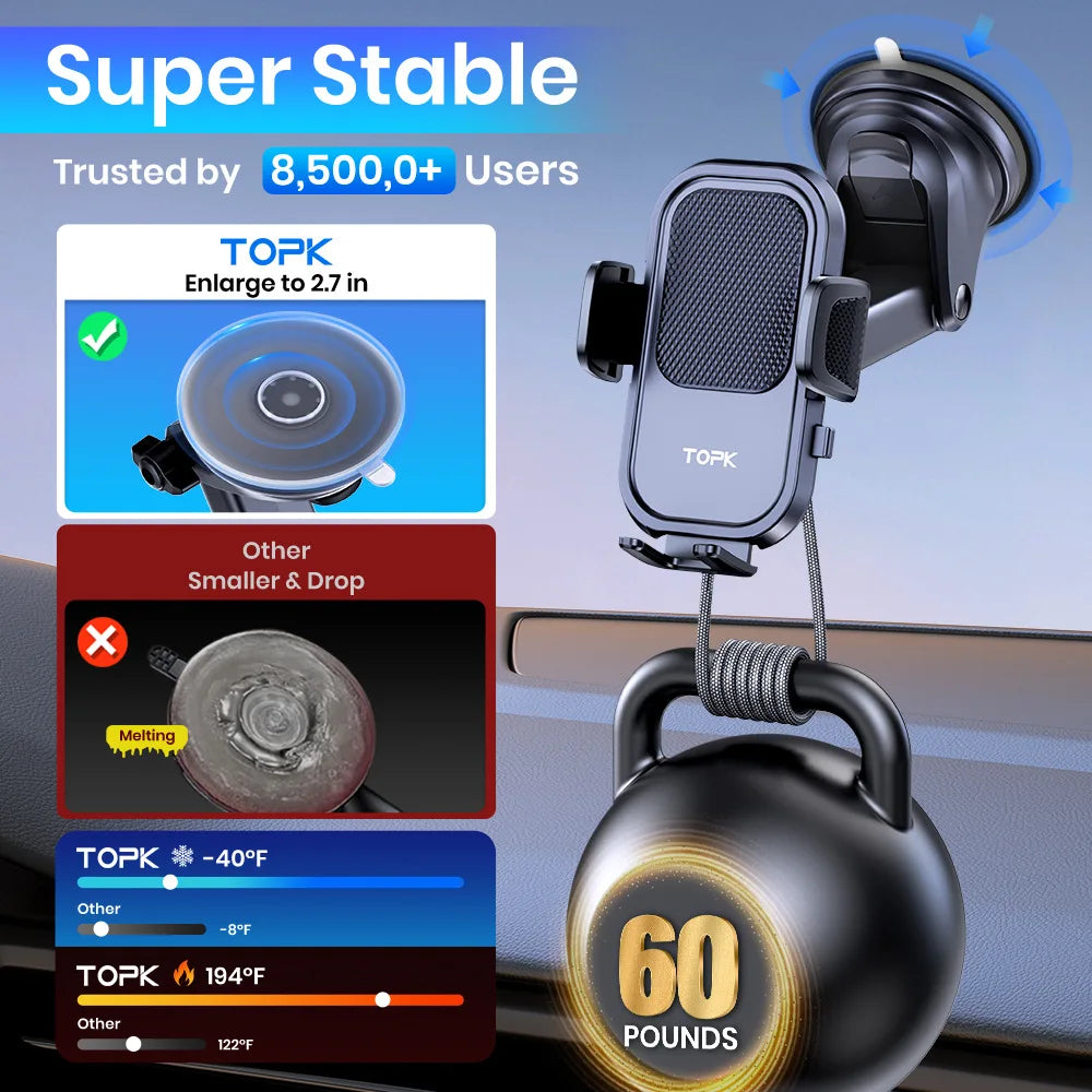 TOPK Car Phone Holder Mount for IPhone[Powerful Suction] Phone Mount for Car Dashboard Car Accessories Automobile for Smartphone
