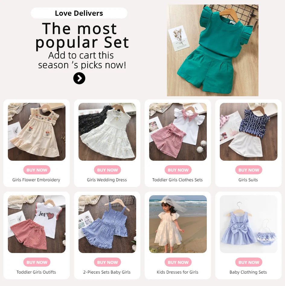 Kids Girls Clothing Sets Summer New Style Brand  Baby Short Sleeve T-Shirt+Pant Dress 2Pcs Children Clothes Suits