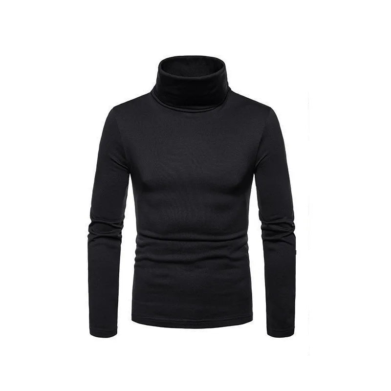Fashion Men's Casual Slim Fit Basic Turtleneck High Collar Pullover Male Autumn Spring Thin Tops Basic Bottoming Plain T-shirt