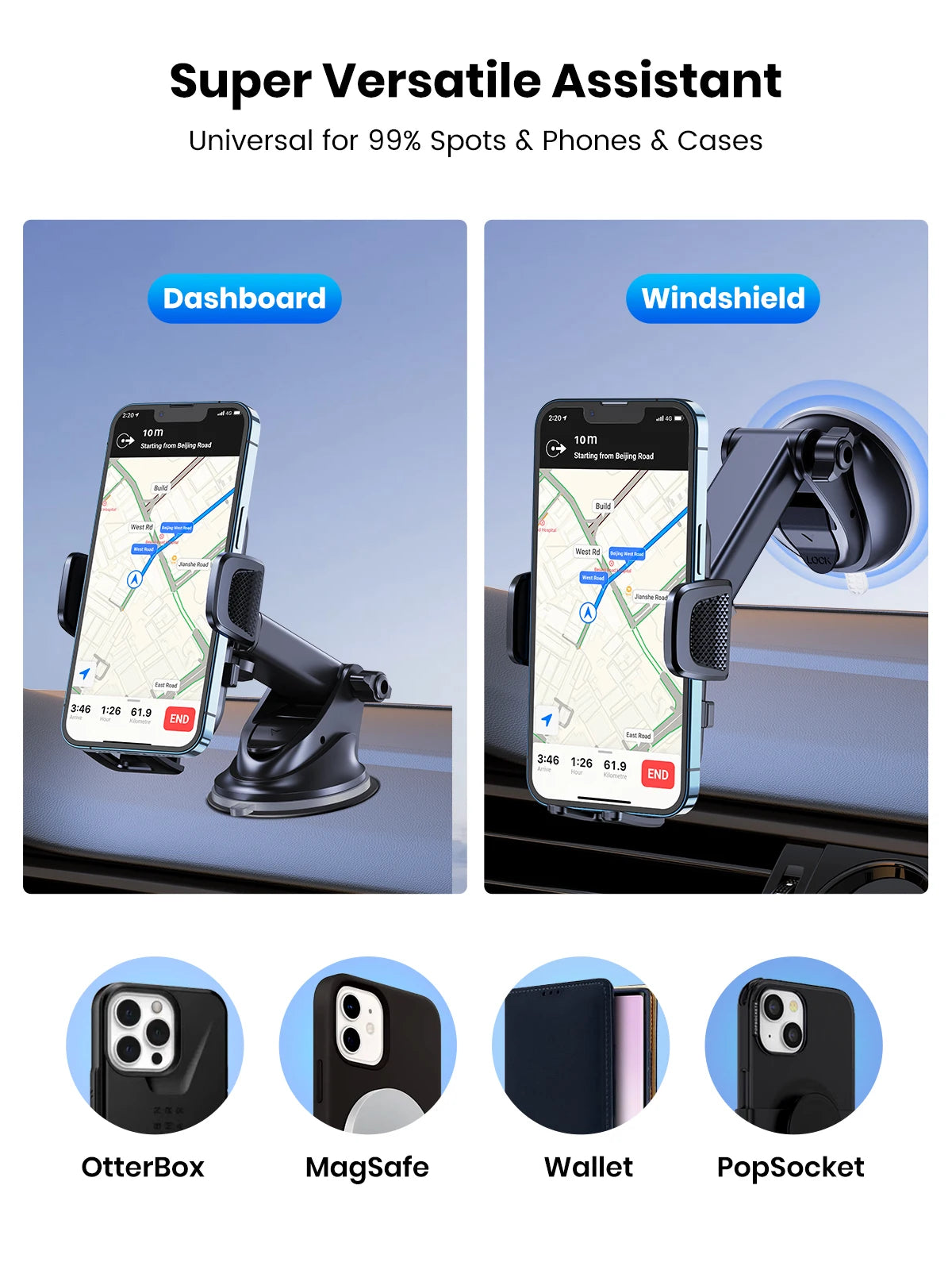 TOPK Car Phone Holder Mount for IPhone[Powerful Suction] Phone Mount for Car Dashboard Car Accessories Automobile for Smartphone