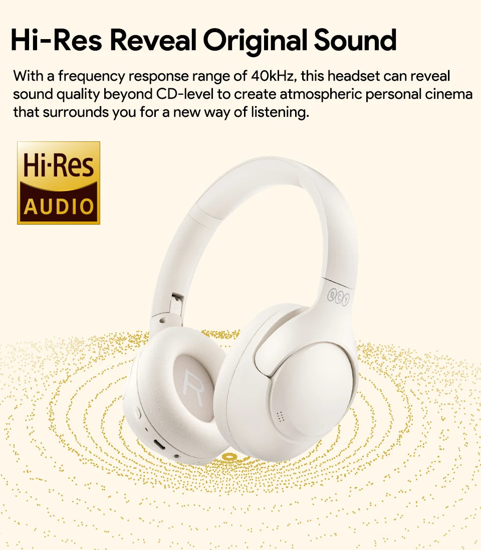 QCY H3 ANC Wireless Headphones Hi-Res Audio Over Ear Headset 43dB Hybrid Active Noise Cancellation Bluetooth 5.4 Gaming Earphone