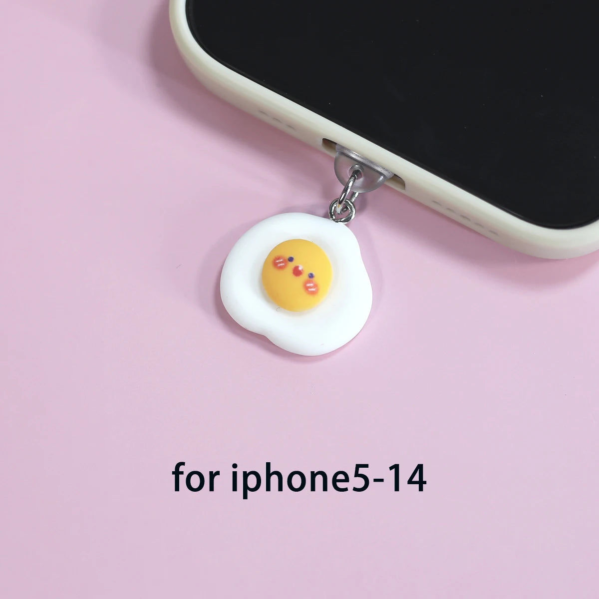 Phone dustproof plug, happy fried egg pendant, fun design for phone accessories, easy to use to protect the phone from dust and
