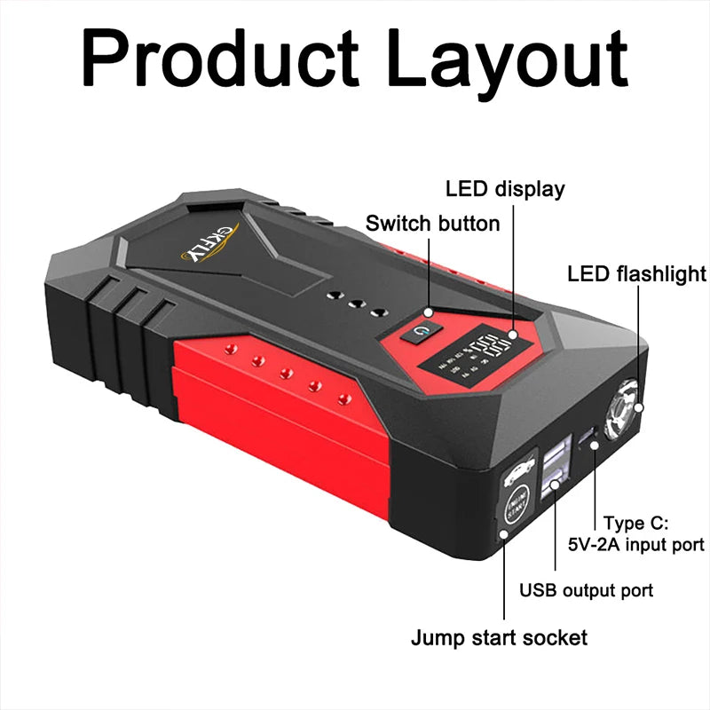 GKFLY 18000mAh Car Jump Starter Portable Power Bank Car Battery Booster 12V Car Starting Device for Petrol  6.0L Diesel 4.0L