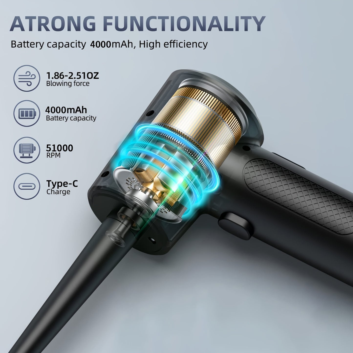 Rechargeable Cordless Air Blower for Easy Cleaning of Electronics and Home Surfaces