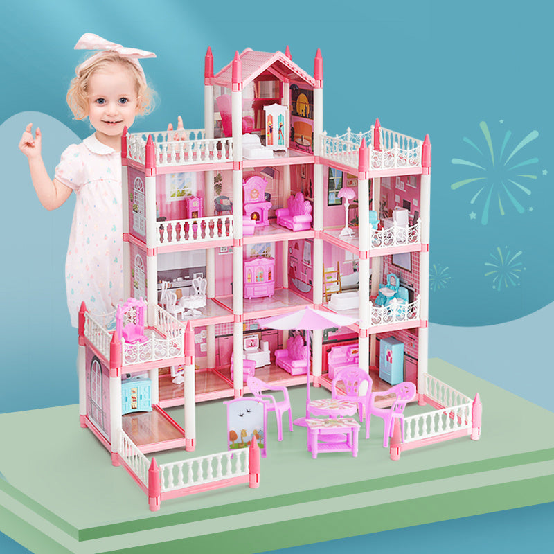Doll set contains 11 rooms and furniture accessories. Pink children's doll house toy house DIY pretend games to build assembled toys, suitable for birthday gifts of girls aged 5, 6, 7, 8 and 9.
